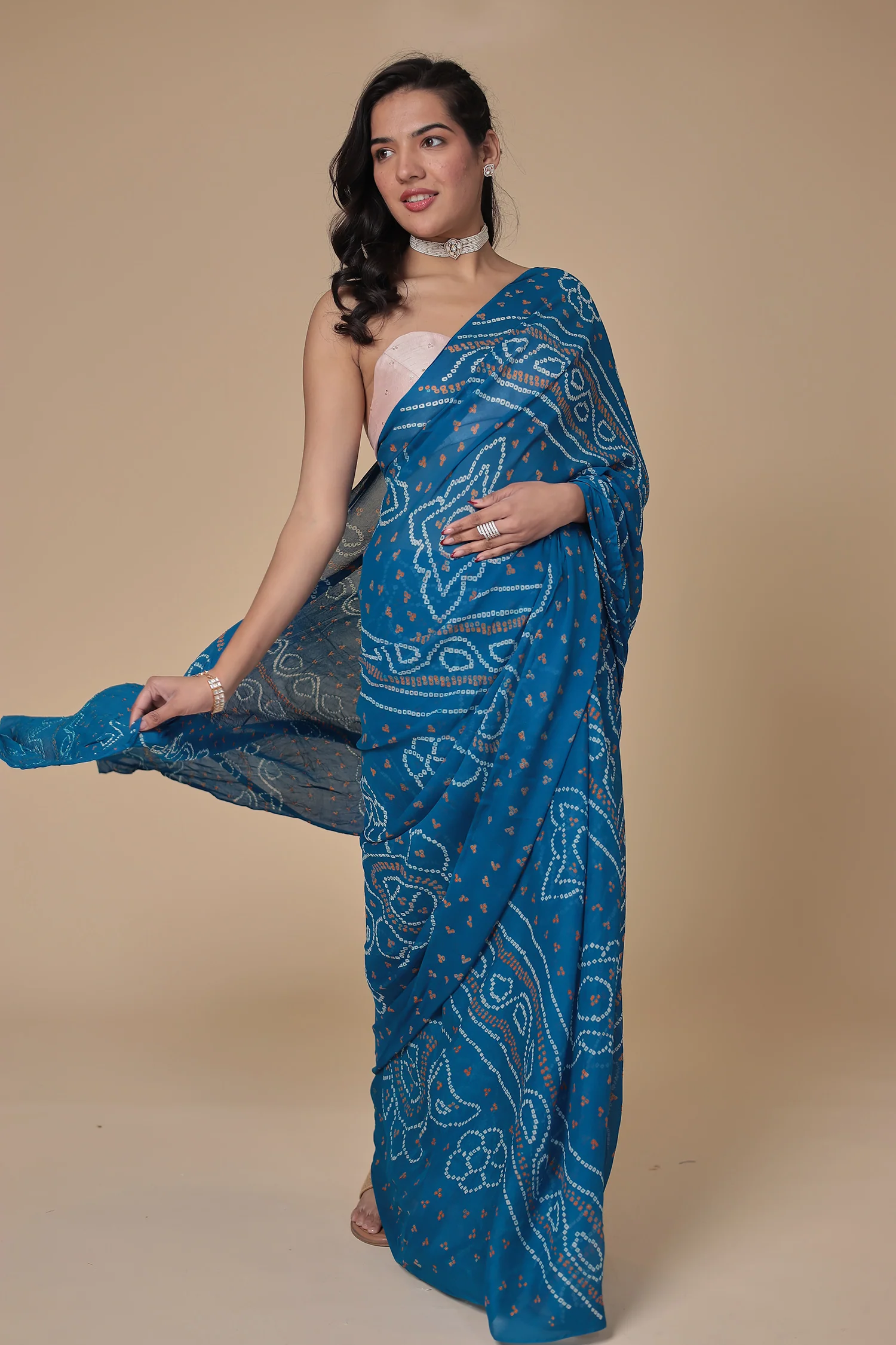 Timeless Bandhej Georgette Saree Blue